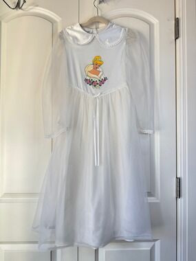 Vintage Disney Store Cinderella White Dress With Tulle Skirt & Peter Pan Collar